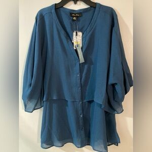 Melissa Paige Teal (Midnight) Layered Blouse, NWT, size L, unique design